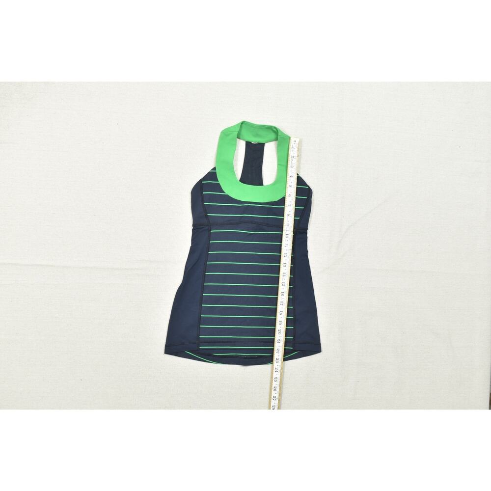 Lululemon Athletica Scoop Neck Racerback Tank Top Navy Green Striped Size 4 - Picture 4 of 8